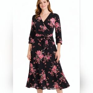 Harlow & Rose Floral Black Pink Maxi Dress Size PL Flowy Knitted